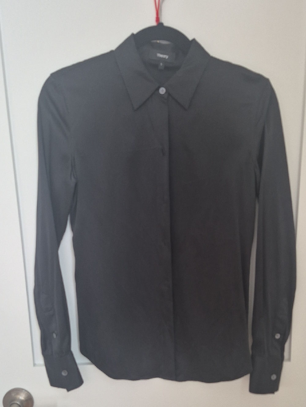 Theory Black Long-Sleeve Button-Up Silk Shirt